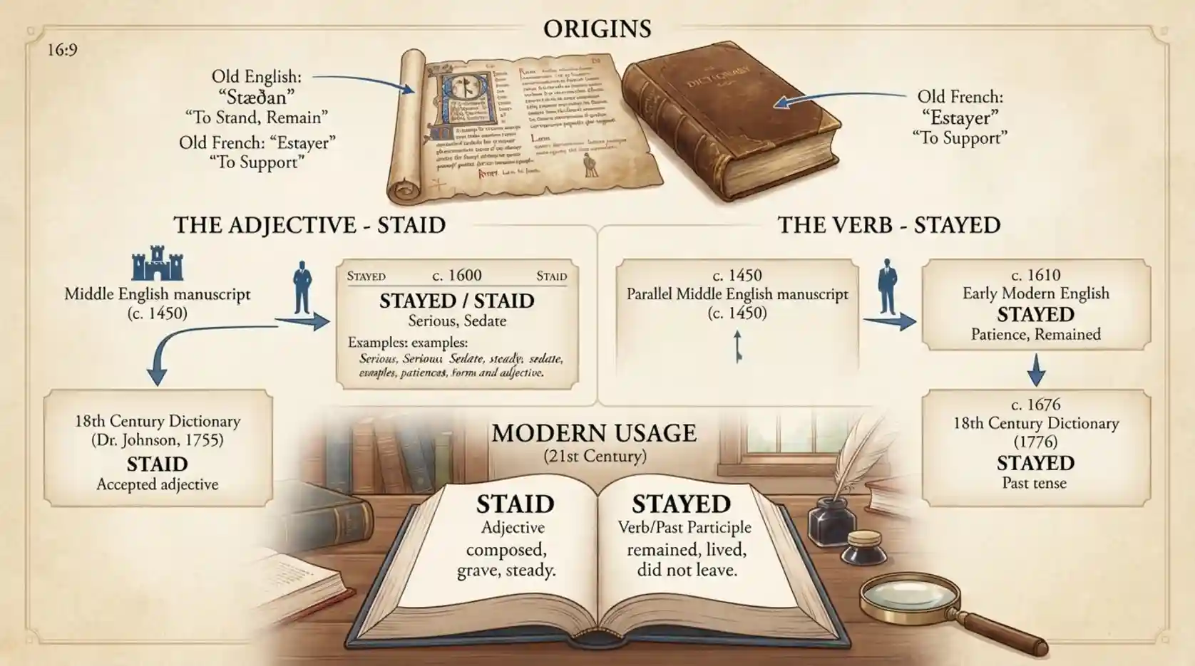 The Origin of Stayed and Staid